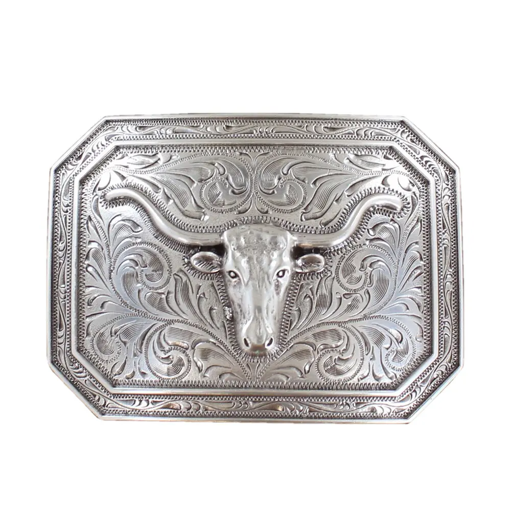 Ariat Silver Longhorn Steer Rectangle Belt Buckle Engraved Trophy Buckle Classic Western Accessory For Cowboy Belts 1