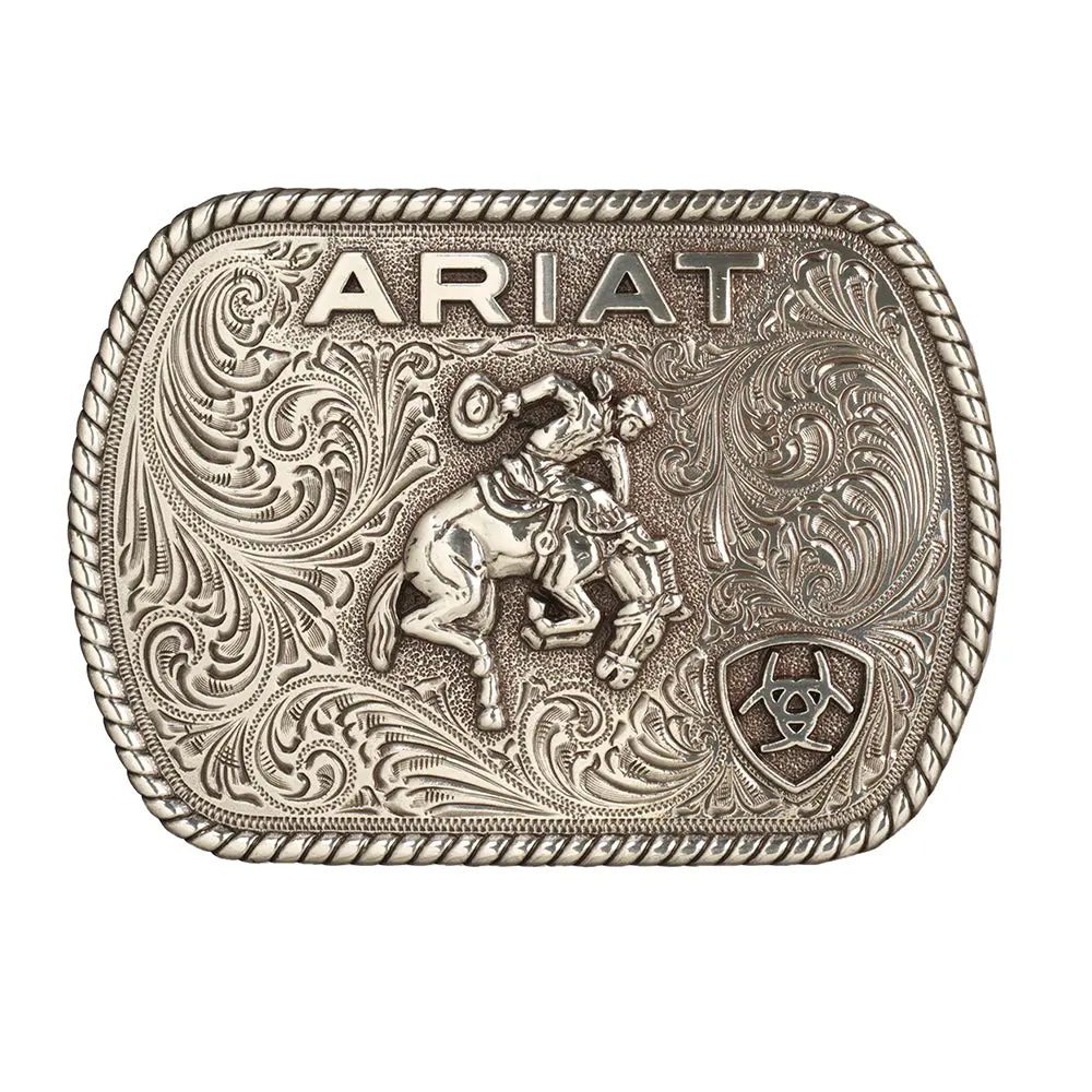 Ariat Men’S Vintage Saddle Bronc Belt Buckle – Antique Silver Finish – 3-1/2" X 2-1/2" Rectangle Trophy Buckle 1