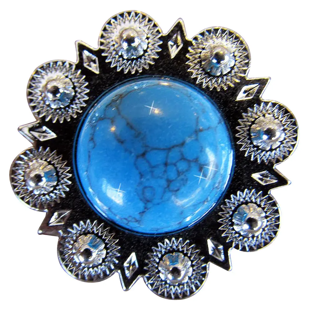 Hilason Western Screw Back Concho Stone Bling Leather Horse Saddle Turquoise Color | Slotted Conchos 1