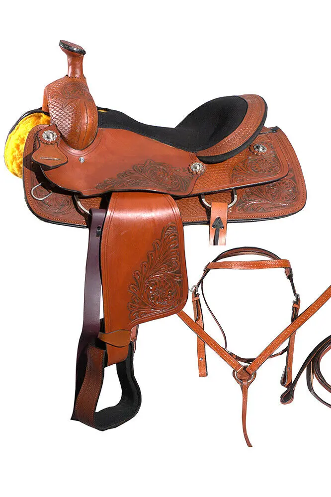 16 In Western Horse Saddle Ranch Trail Leather Roping 2