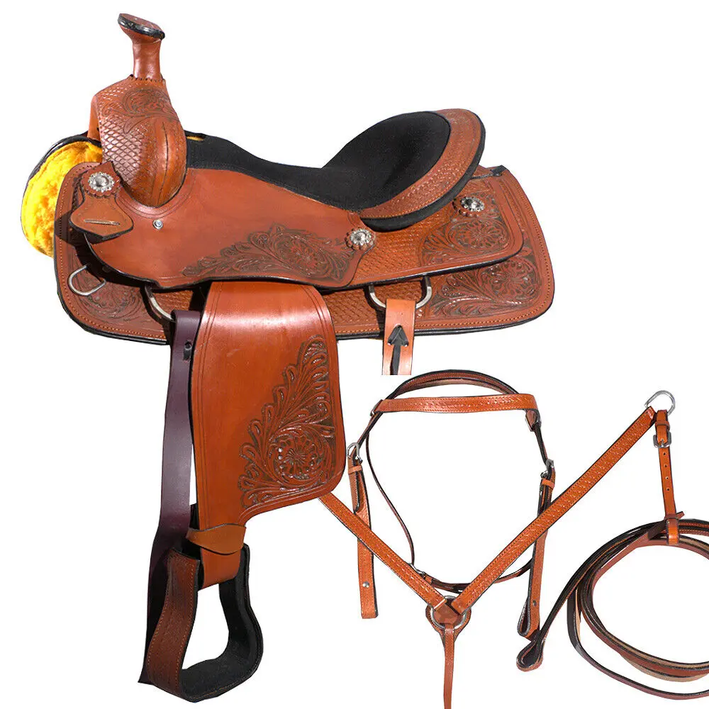 16 In Western Horse Saddle Ranch Trail Leather Roping 1