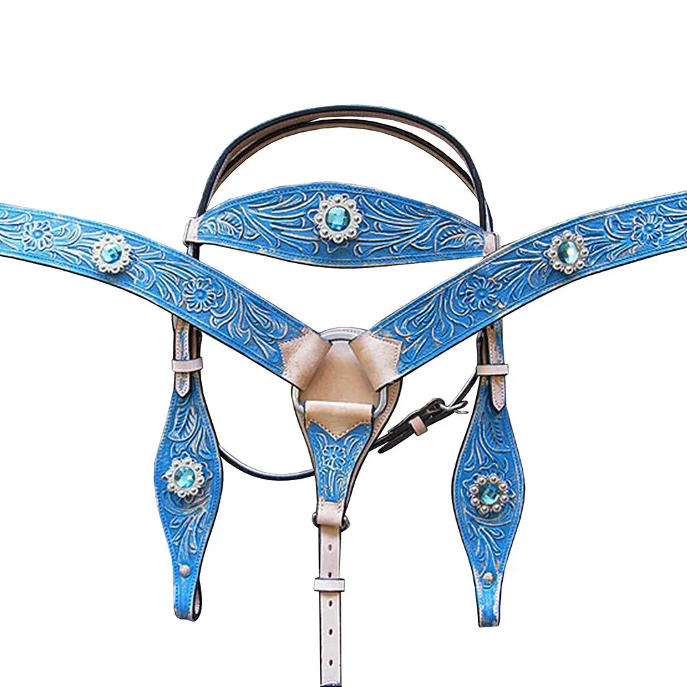 Hilason American Leather Hand Painted Horse Headstall Breast Collar | Tack Set For Horses 1