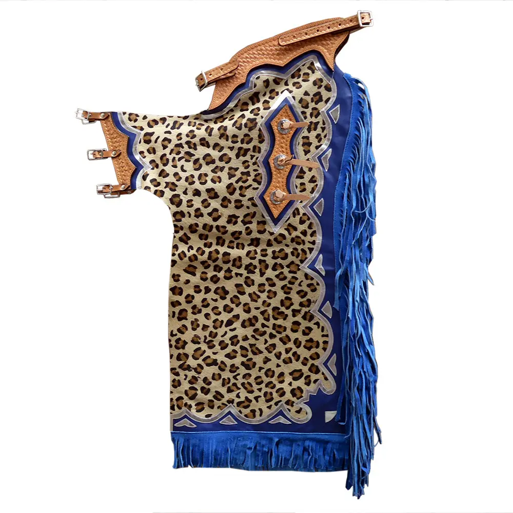 Hilason Leopard Print Cowhide Hair On Leather Pro Rodeo Western Chaps | Bull Riding For Men And Women Unisex 1