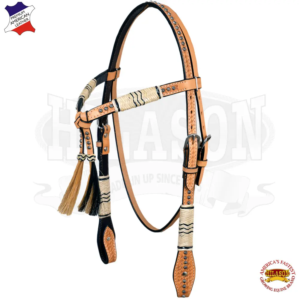 Hilason Western Horse Headstall Breast Collar Tack American Leather Light Oil 1