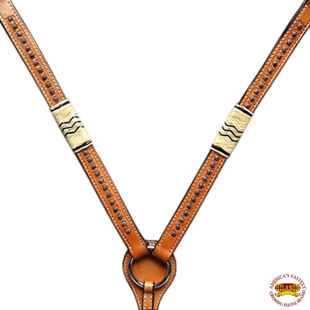 Western Horse Breast Collar Tack American Leather Light Oil Hilason 1