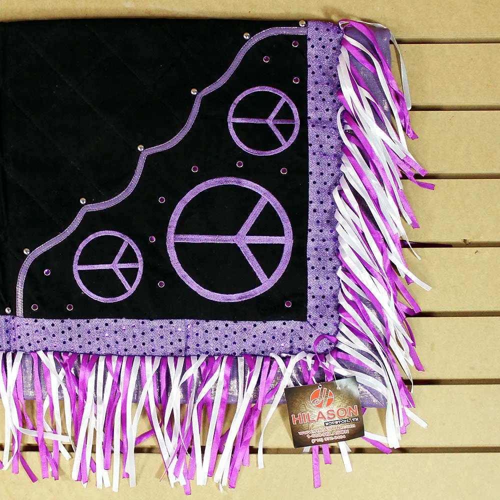 Hilason Western Show Barrel Racing Rodeo Saddle Blanket Pad Black W/ Peace Sign 1