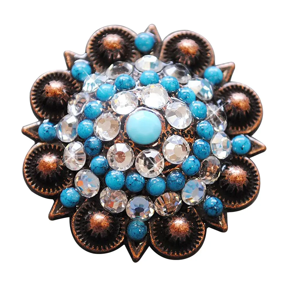 Hilason Western Screw Back Turquoise Rhinestone Crystal Clear Bling Berry Concho 1