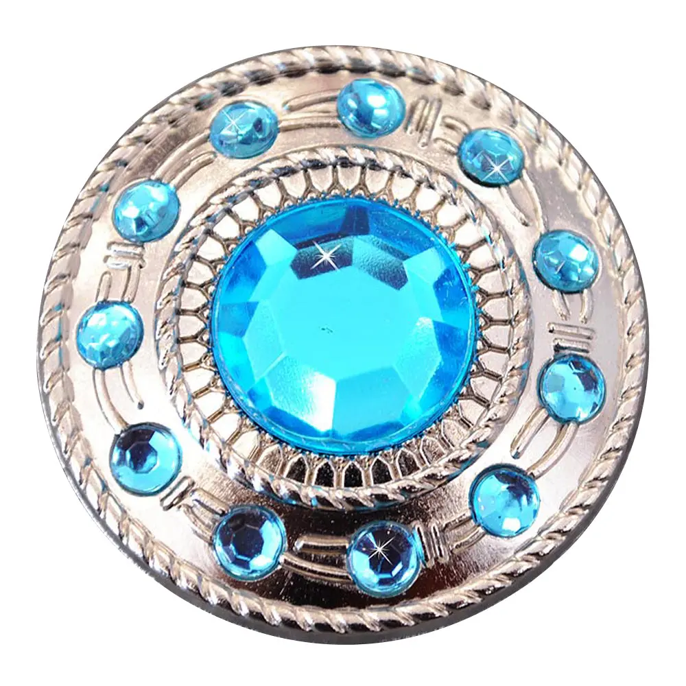 Hilason Western Screw Back Turquoise Rhinestone Crystal Concho W/ Rope Edge 1