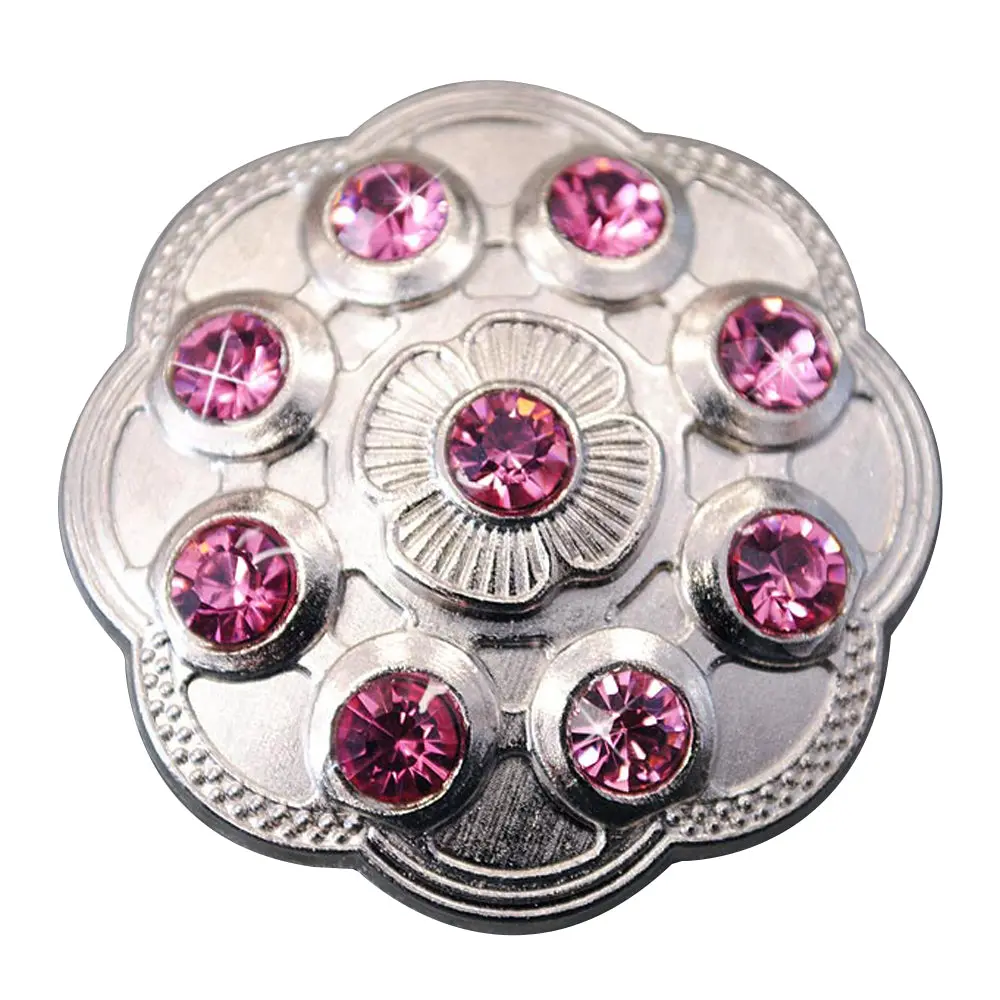 Hilason Western Screw Back Concho1 Pink Crystal Floral Bling Headstall Cowgirl 1.5 Inch | Concho Slotted Conchos 1