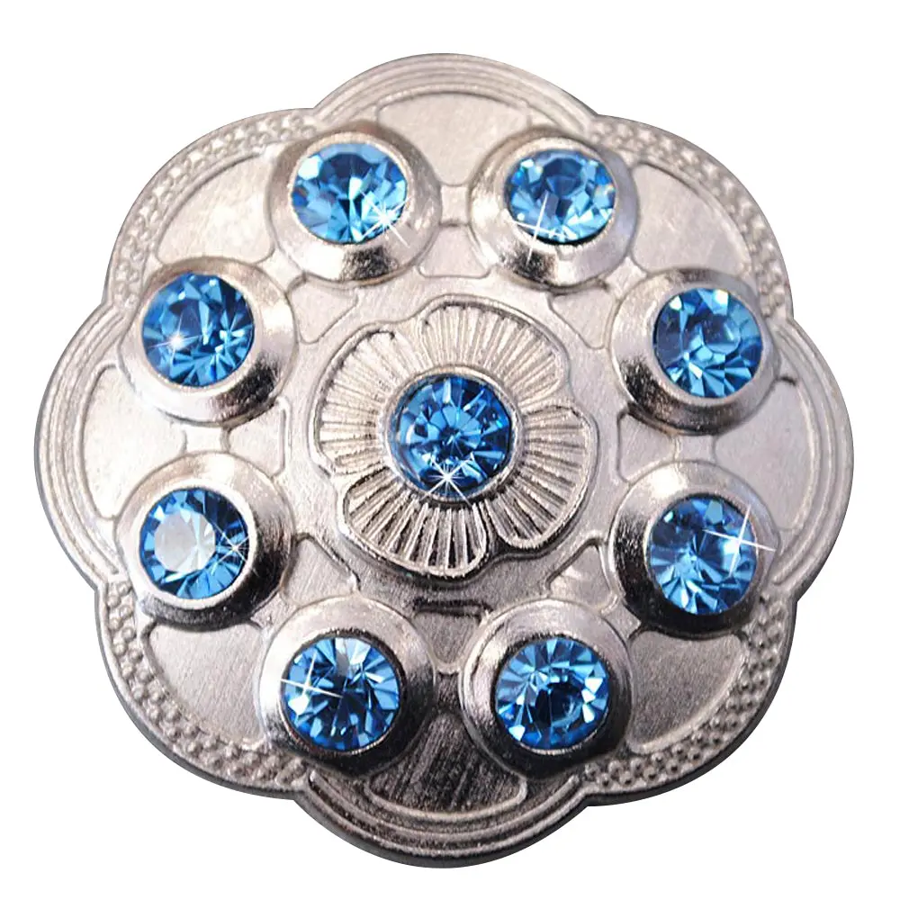 Hilason Western Screw Back Concho1 Blue Crystal Floral Bling Headstall Cowgirl | Concho Belt Slotted Conchos 1