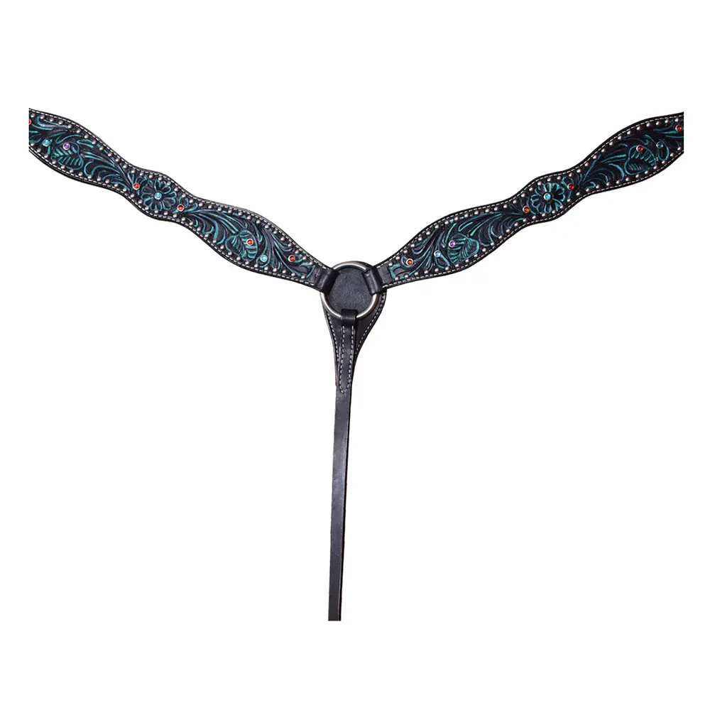 Hilason Western Horse Breast Collar Tack American Leather Black Turquoise | For Horses 1