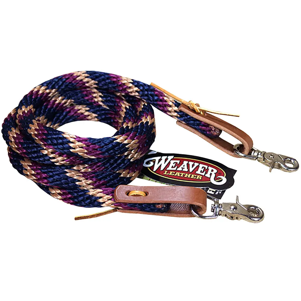 Navy Tan 8Ft Weaver Horse Poly Roping Reins W/ Leather Laces Loop Ends 1