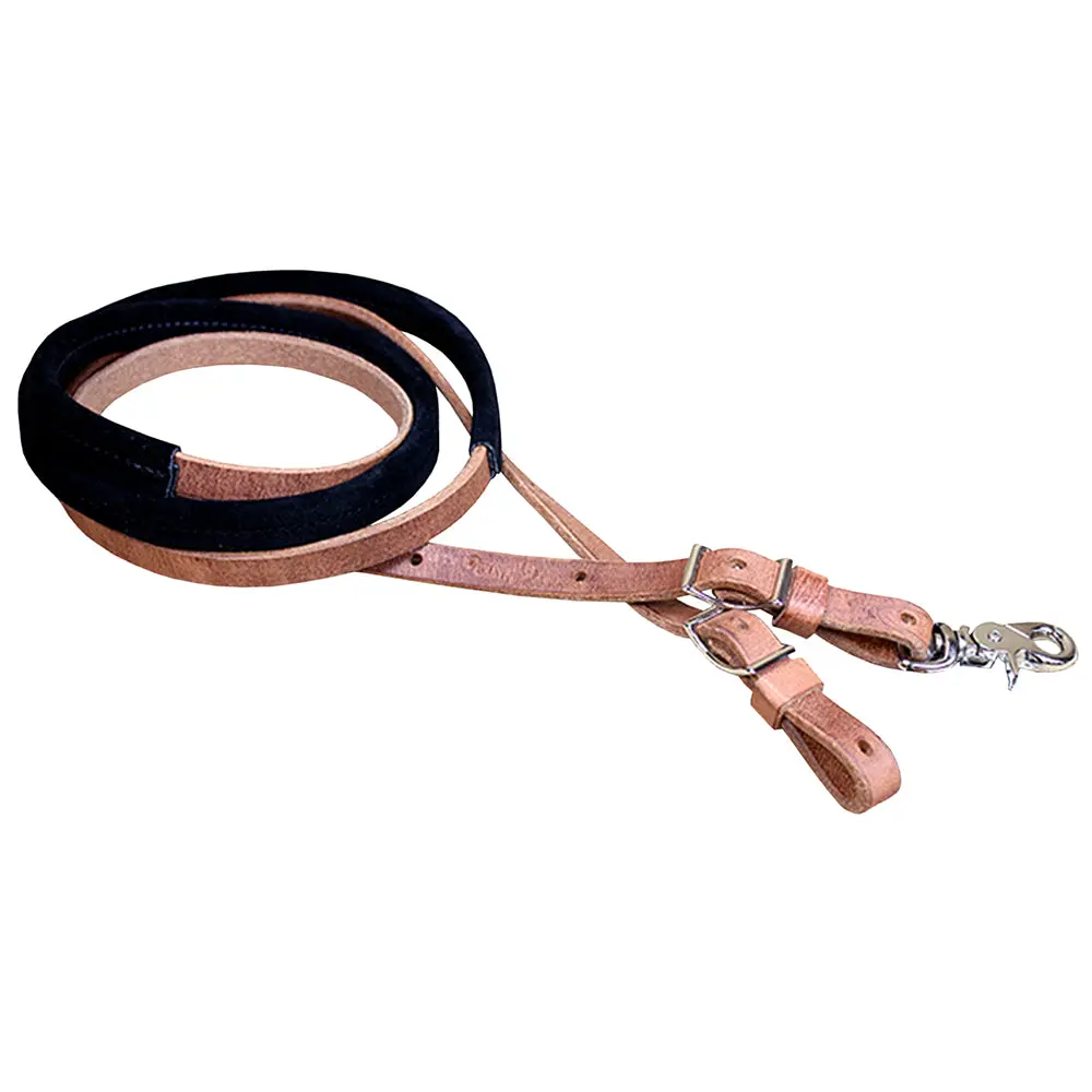 Black 8Ft Weaver Leather Suede Covered Horse Tack Roping Barrel Reins 1