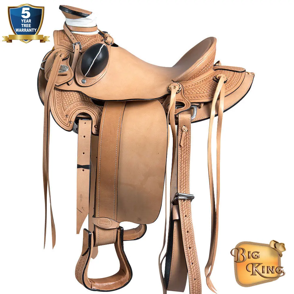 Hilason Western Horse Wade Saddle American Leather Ranch Roping Tan | Hand Tooled & For Horses 1
