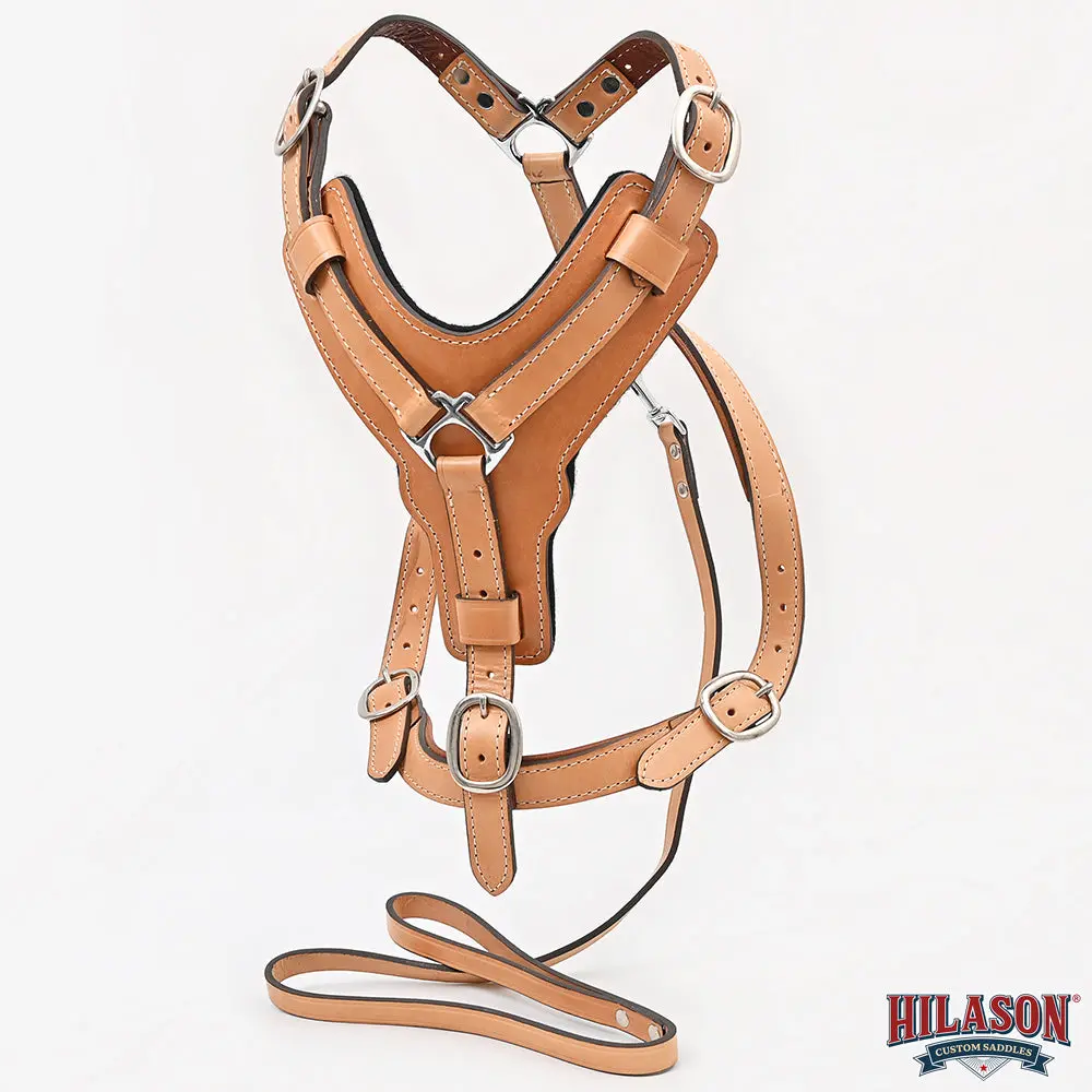 Large Leather Dog Harness Tan Padded Genuine With Matching Leash Hilason 2