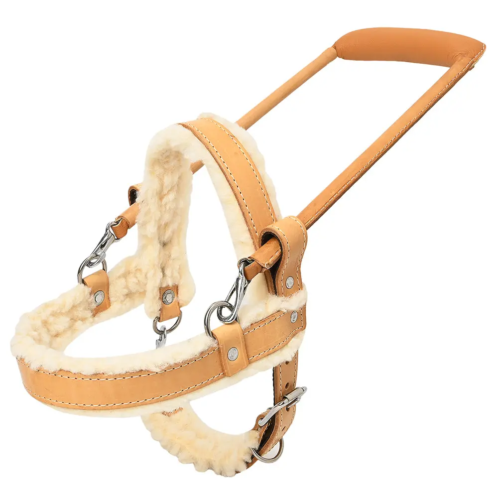 Hilason Guide Dog Harness Tan Fleece Padded Genuine Leather With Handle Adjustable Straps Fleece Breathable Therapy 1