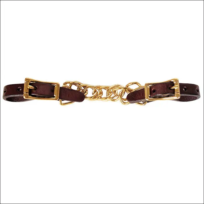Tucker Durable Horse Link Curb Strap W/ 4 1/2" Brass Chain Brown 1