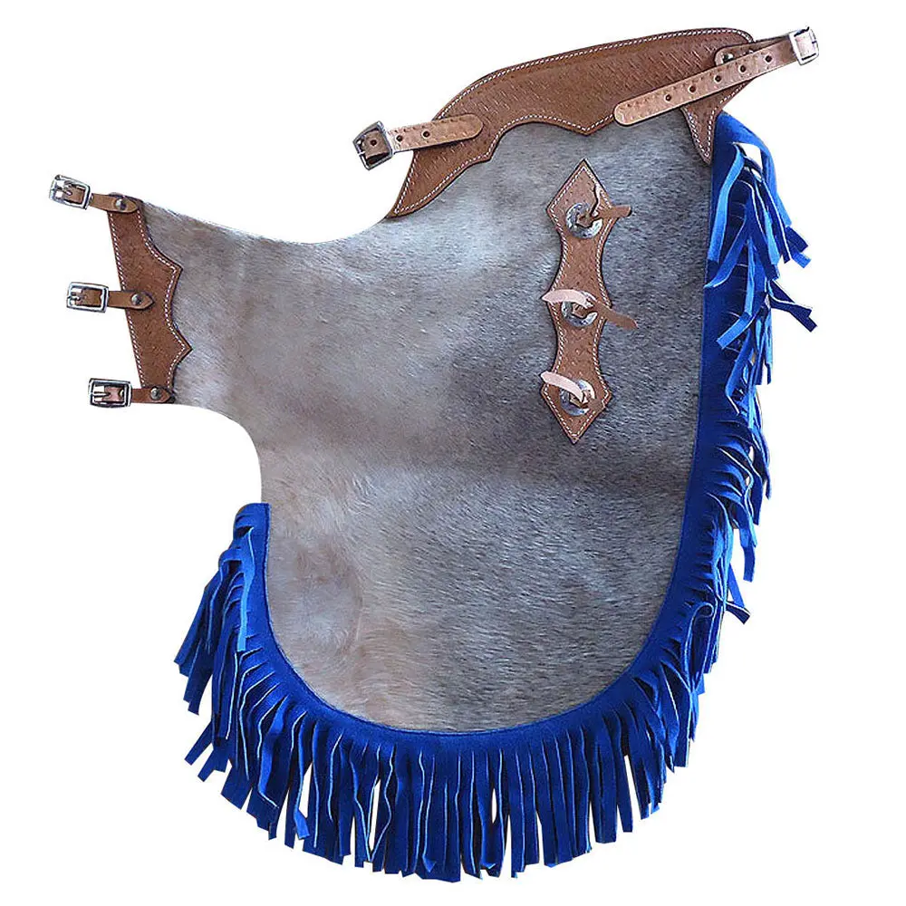 Hilason Western Pro Rodeo Bronc Bull Riding Genuine Leather Chinks Natural Hair | Handmade For Adults Hand Tooled Adult 1