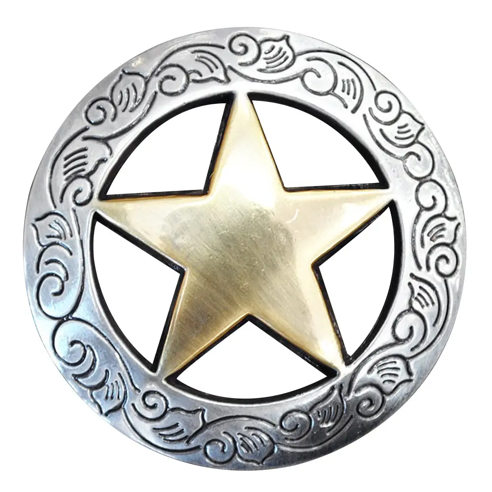 Western Screw Back Concho Nickle Brass Finished Star Round Saddle Bling 1