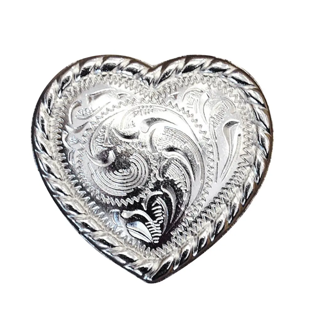 Hilason Western Screw Back Concho Heart Shape Rope Edge Nickel Saddle Black Color | Bridle Conchos Slotted 1