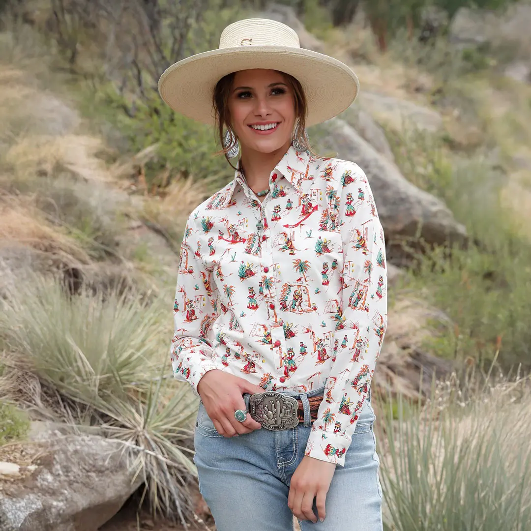 Cinch Women's Long Sleeve Printed Western Snap Shirt 1