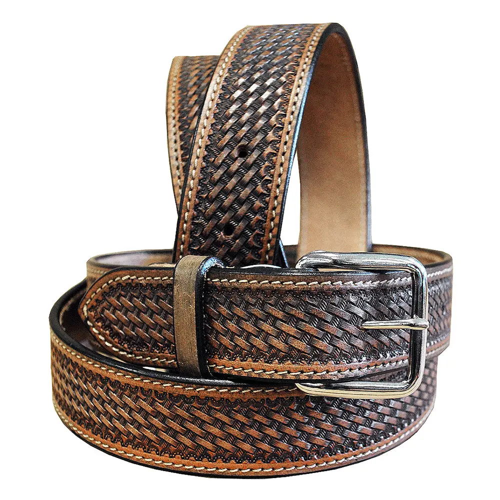 46 In Hilason Hand Tooled Basketweave Heavy Duty Western Work Leather Mens Womens Belt Dark Brown 1