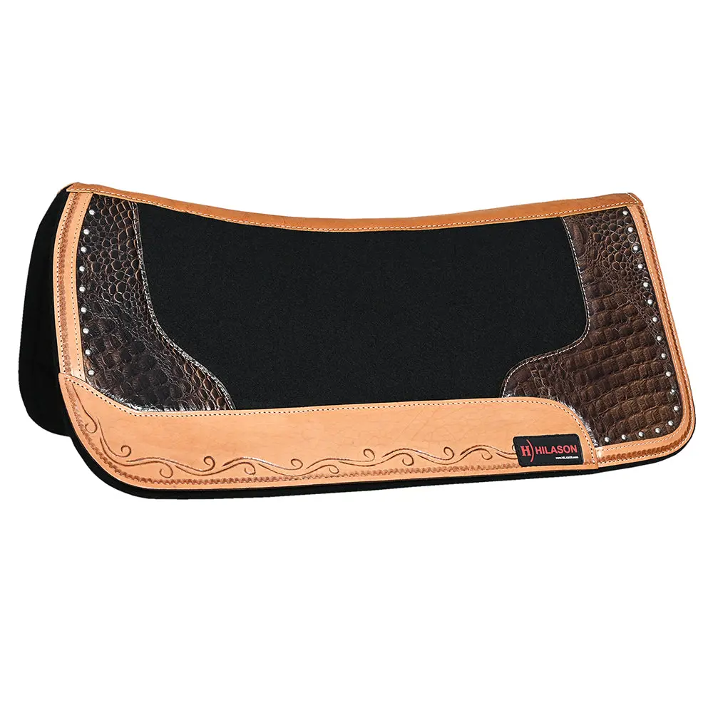 Hilason Western Wool Felt Horse Saddle Pad W/ Distressed Wear Leather | For Horses 1