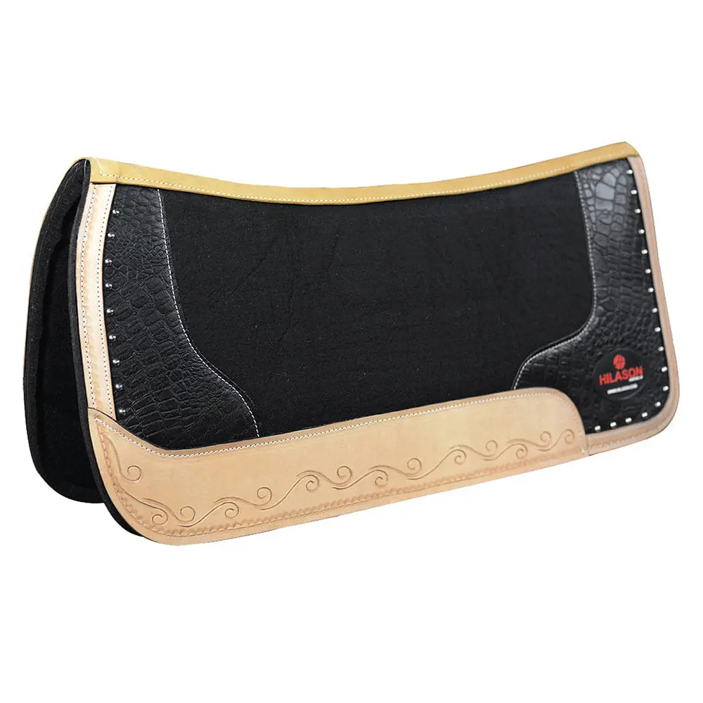 Hilason Western Wool Felt Horse Saddle Pad W/ Distressed Wear Leather | For Horses 1