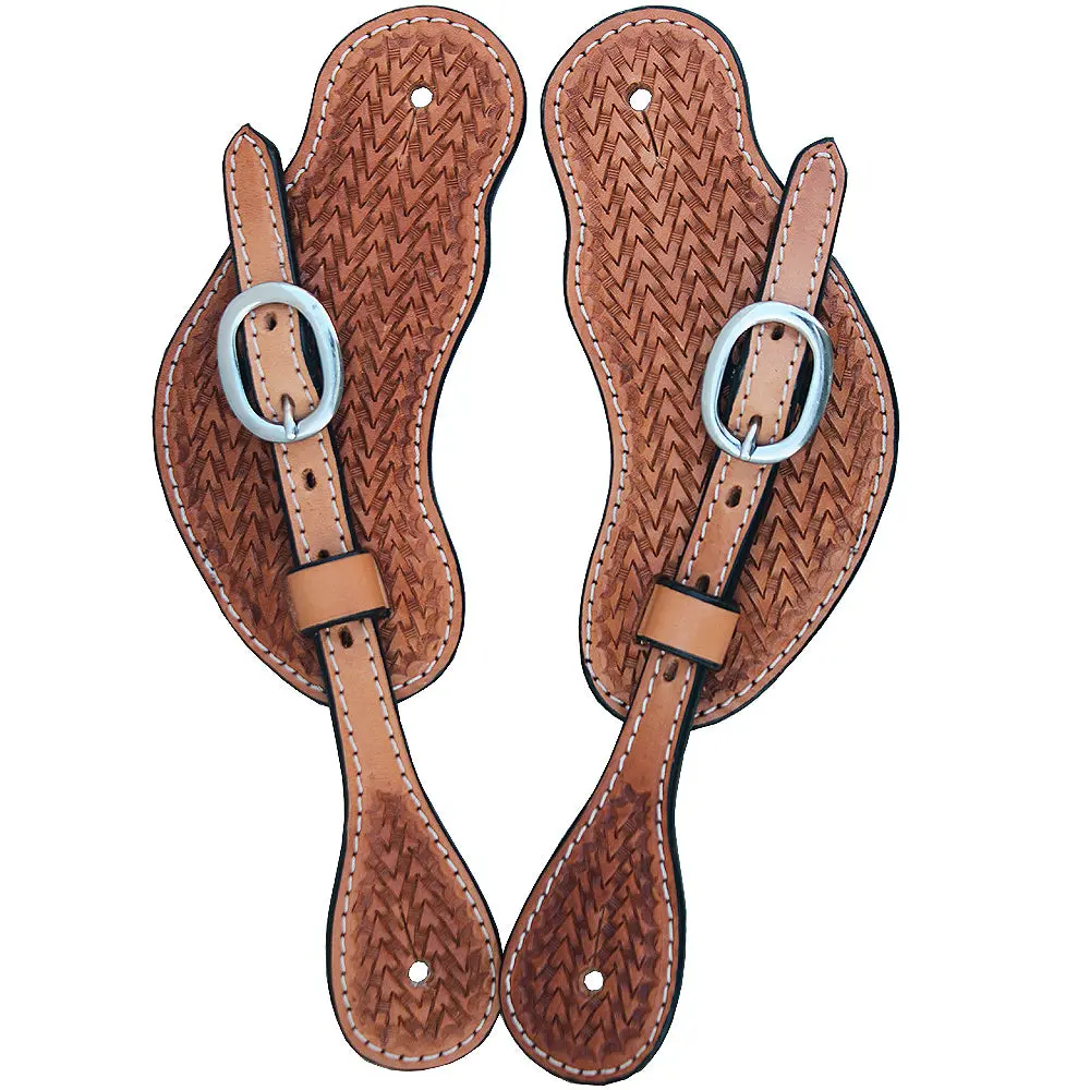 New Hilason Western Show Tack Hand Tooled Leather Spur Straps Light Oil 1