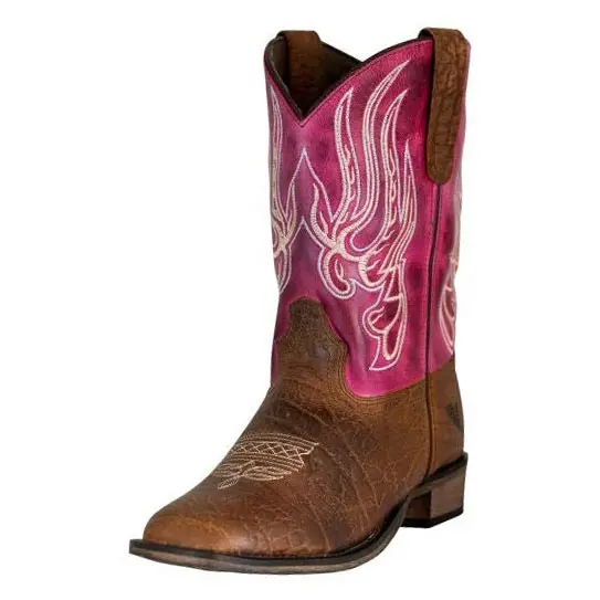Tuffrider Toddlers Arches Flame Embroidered Pink Shaft Square Toe Western Boots 1
