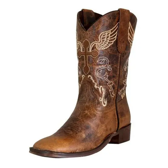 Tuffrider Youth Sequoia Cross & Wing Embroidered Square Toe Western Boots 1