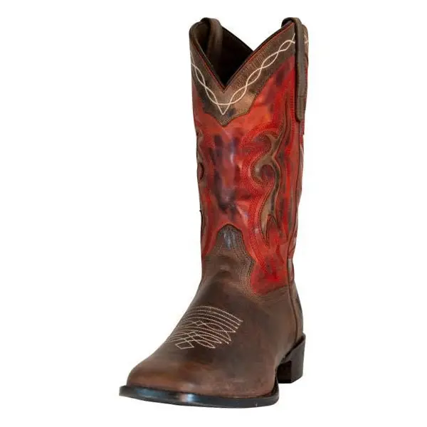 Tuffrider Men's Mammoth Leather Distressed & Embroidered Square Toe Western Boots 1