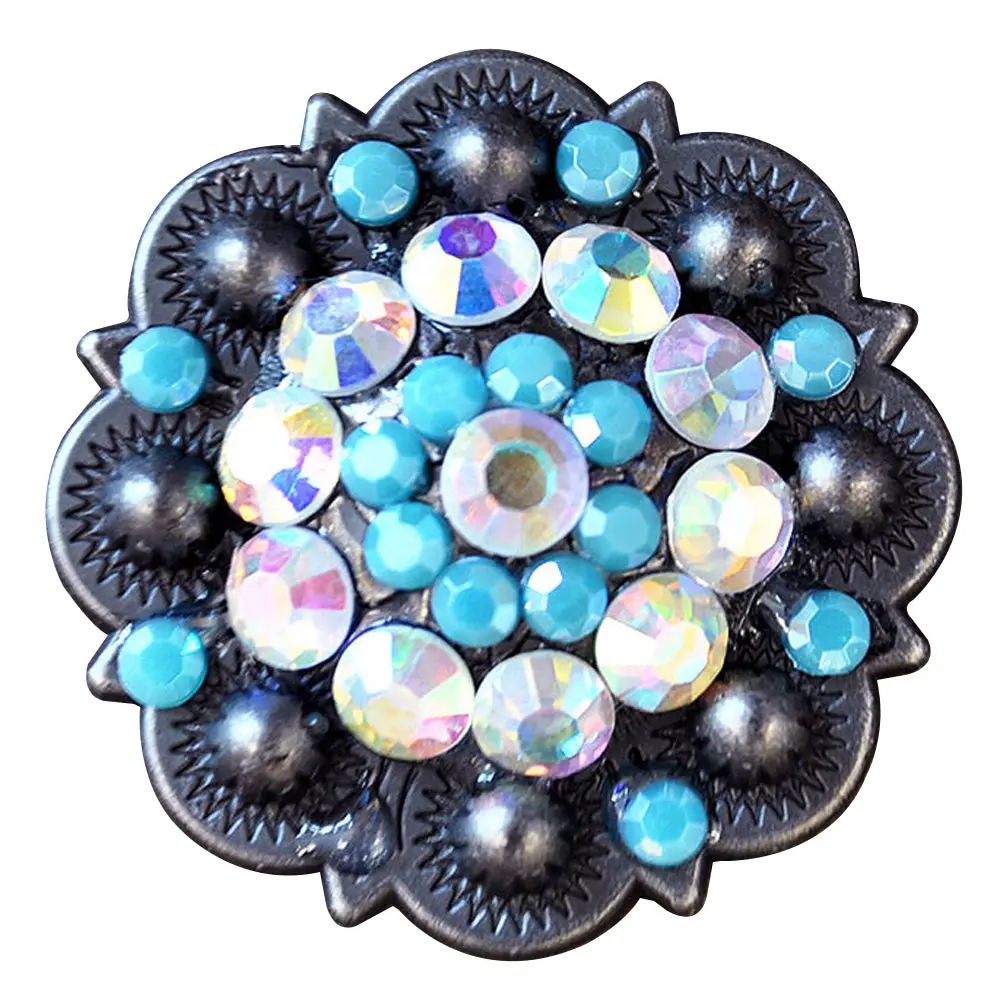 1.5" Hilason Western Style Berry Rhinestone Bling Tack Headstall Saddle Concho Turquoise/Black 1