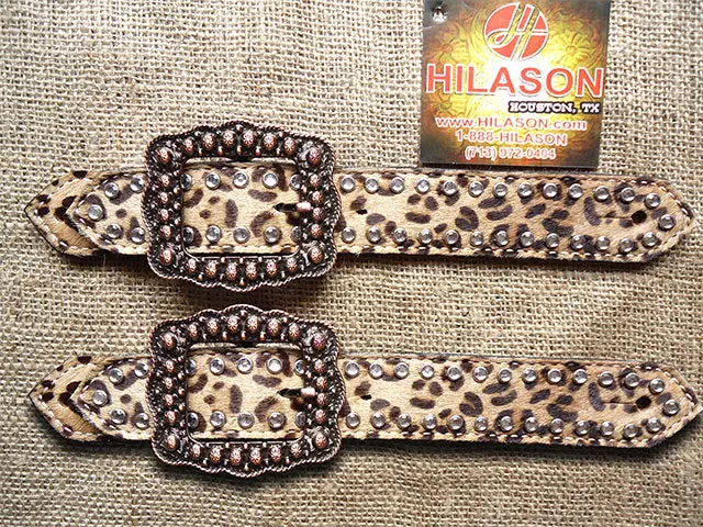 New Hilason Western Show Tack Cheetah Print Cowhide Hair On Leather Adult Spur S 1