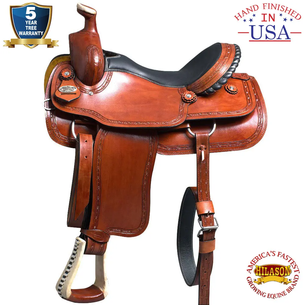 Hilason Western Horse Saddle American Leather Ranch Roping Trail Tan Kote | Hand Tooled Wade & For Horses 2