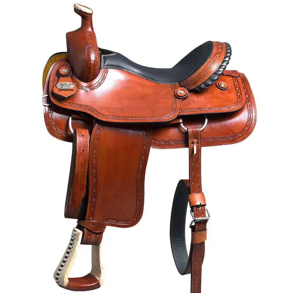 Hilason Western Horse Saddle American Leather Ranch Roping Trail Tan Kote | Hand Tooled Wade & For Horses 1