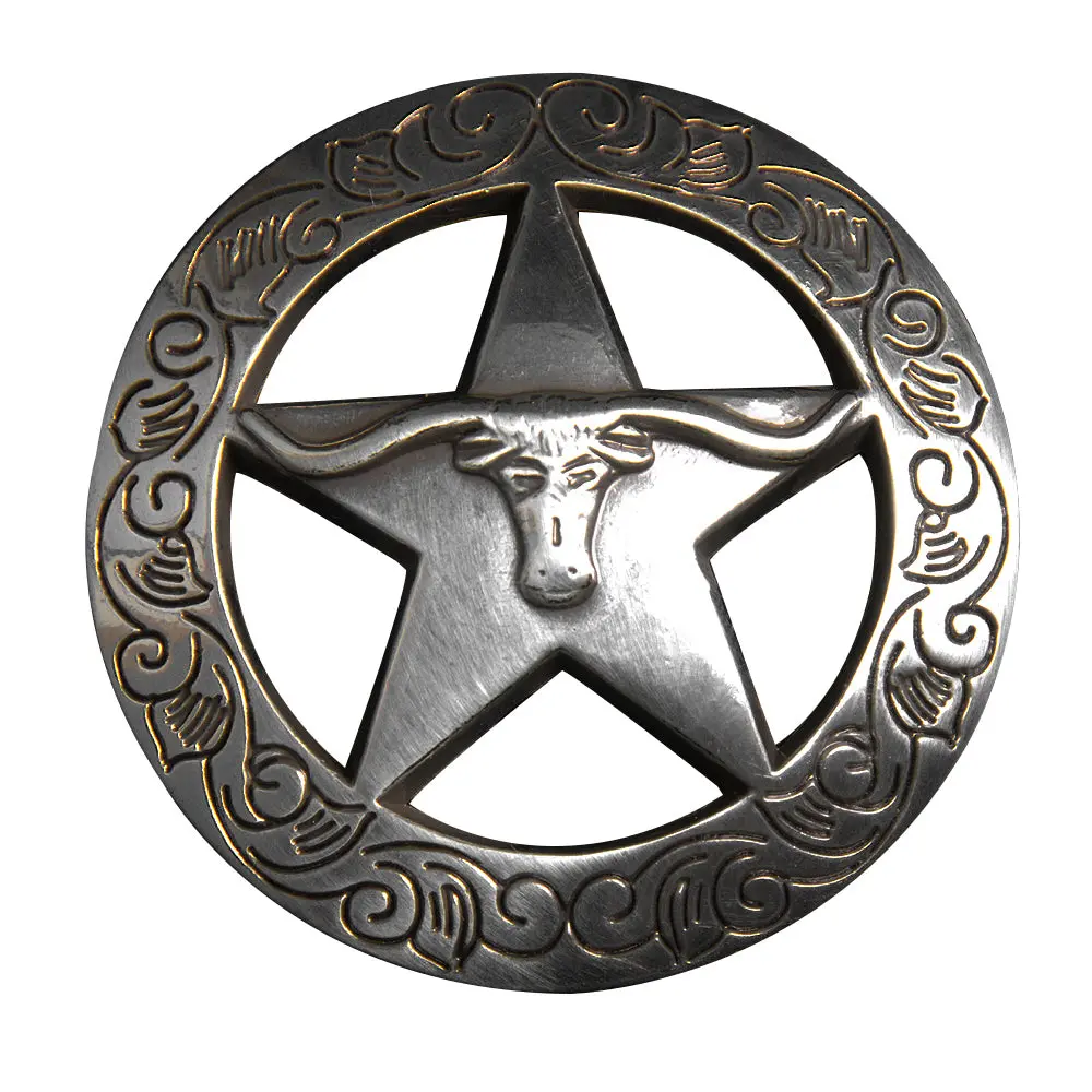 Hilason Western Screw Back Concho 1.5 In Silver Longhorn Star Saddle Cowgirl | Belt Slotted Conchos 1