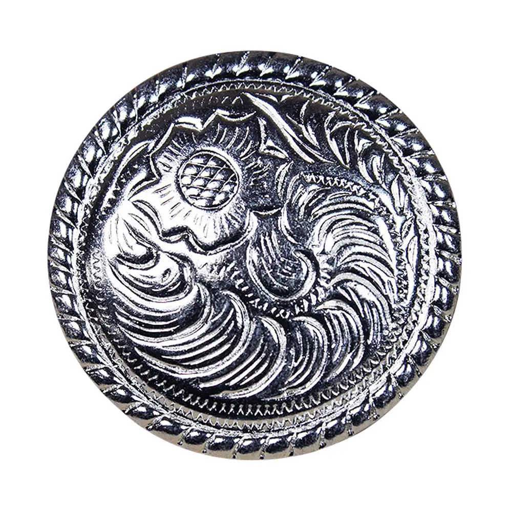 Western Screw Back Concho 1.5 In Wood Silver Rope Edge Round Saddle 1