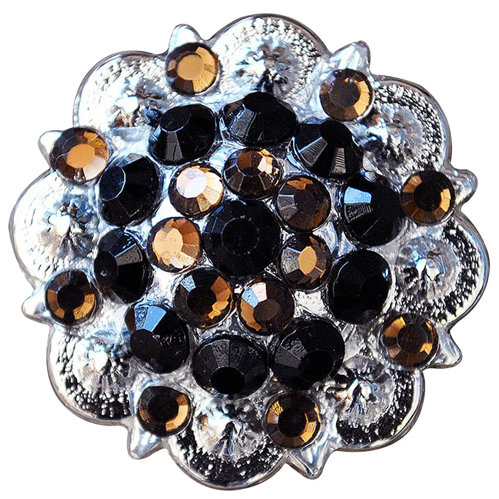 Hilason Western Berry Conchos Glass Rhinestones Bling 1.5" Tack Cowgirl Black Brown Color | Slotted Concho 1