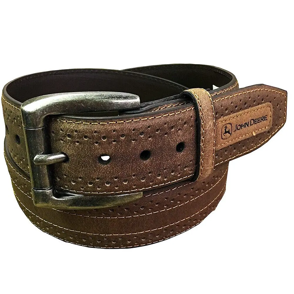 32 In John Deere Western Leather Belt Mens 40Mm Roller Bar Buckle Brown 1