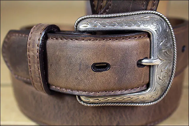 3D Rugged Brown Full-Grain Distressed Leather Western Belt & Silver Buckle 4