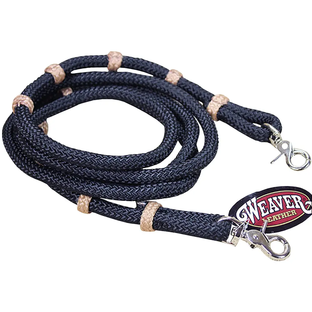 Black Tan 8Ft Weaver Horse Tack Braided Nylon Roping Rein Nickle Plated Snap 1