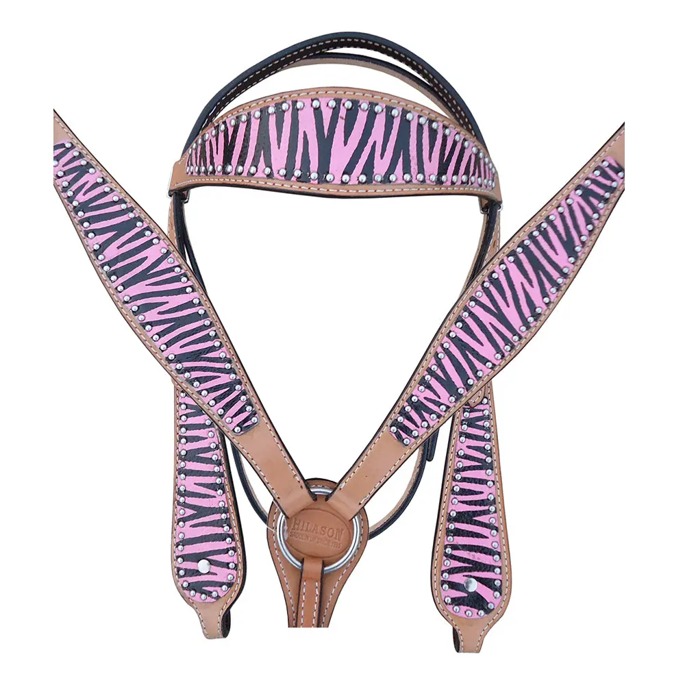Hilason Western Horse Leather Headstall And Breast Collar Tack Set Zebra | Bridle For Horses Headstalls 1