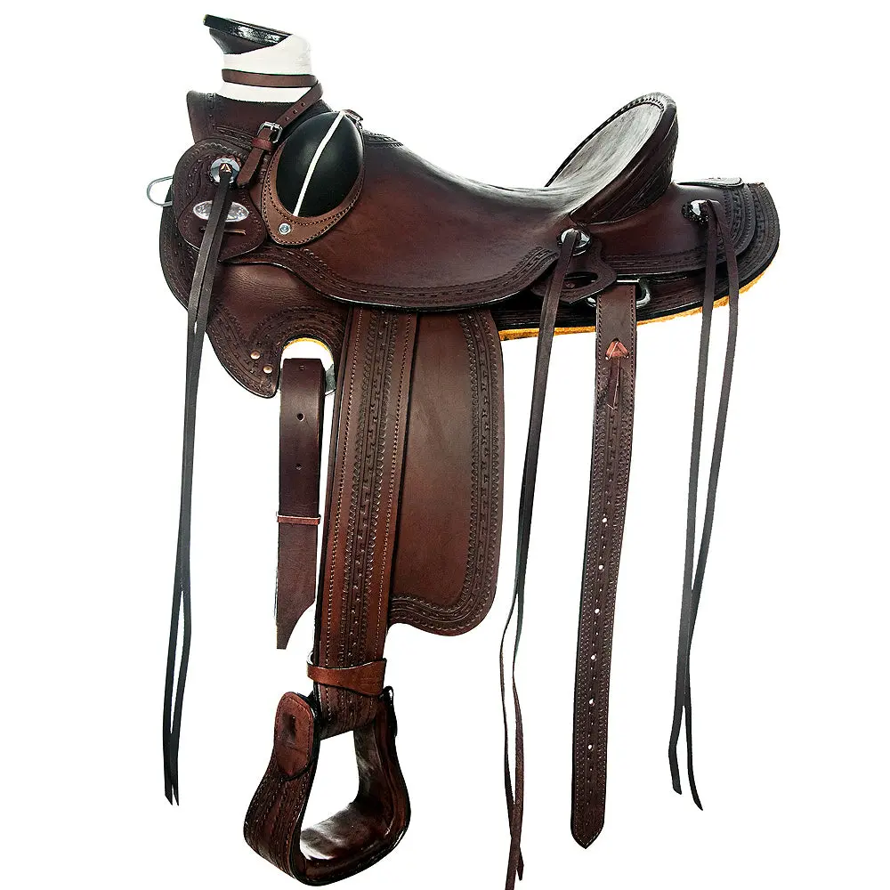 Hilason Western Horse Wade Saddle American Leather Ranch Roping Dark Brown | Hand Tooled & For Horses 1