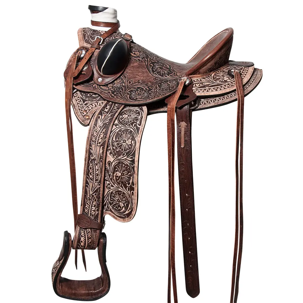 Hilason Western Horse Wade Saddle American Leather Ranch Roping Dark Brown | Hand Tooled & For Horses 1