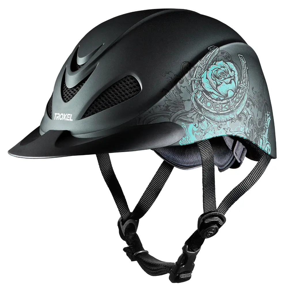 Troxel Rebel Turquoise Rose Zebra Headliner Low Profile Western Helmet 1