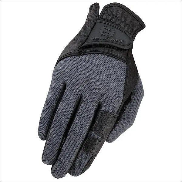 Heritage X-Country Glove Horse Riding Leather Stretchable Black Grey 1