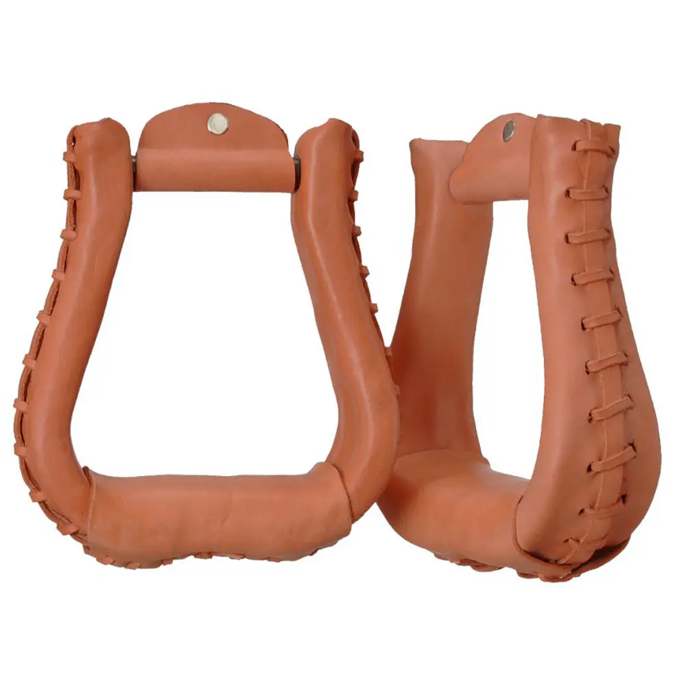 Medium Oil Tough1 Leather Laced Bell Saddle Stirrup 3 Neck 2.5 Tread 1