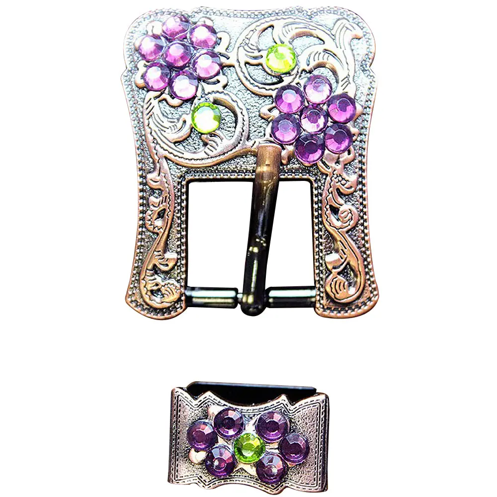 Hilason Screw Back Concho Purple & Lime Crystal Floral Copper Buckle Set 3/4 Inch 1