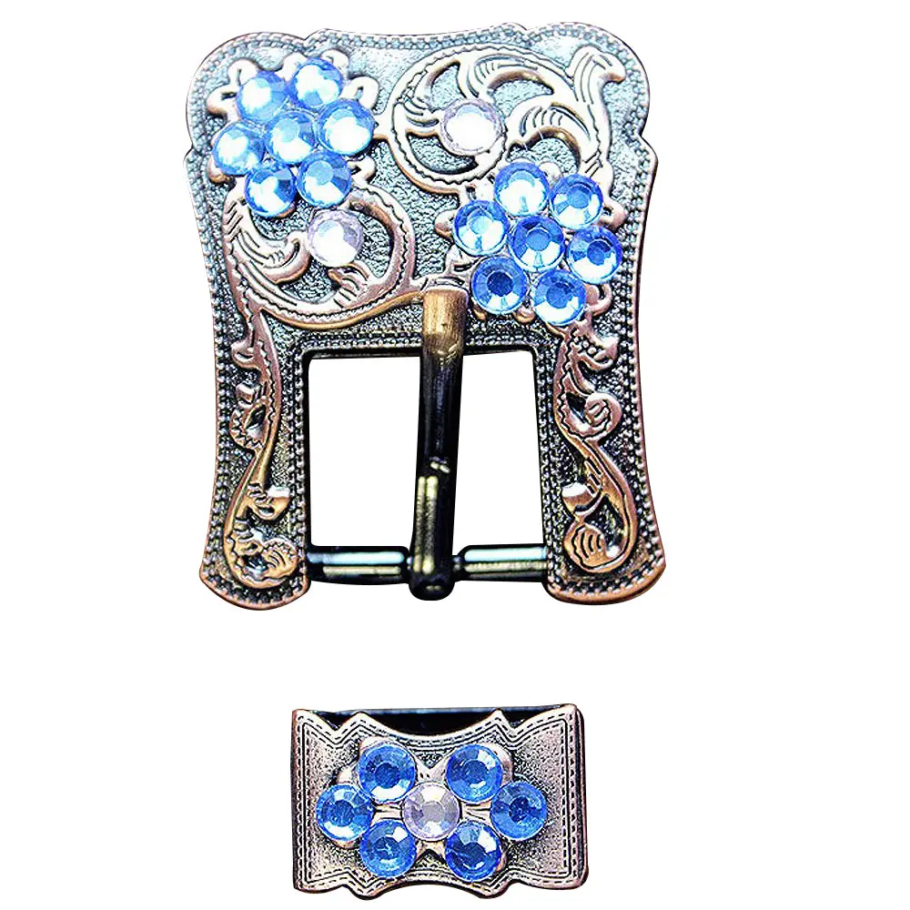 Hilason Screw Back Concho Rosap Crystals Floral Copper Buckle Set Belt 1